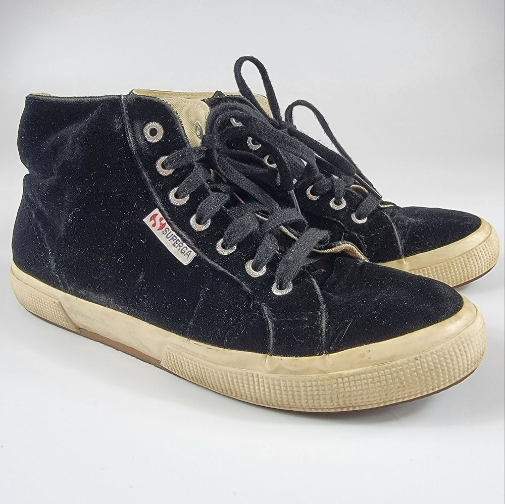Superga Velvet High Top Sneakers in Black, Men's 6.5/Women's 8